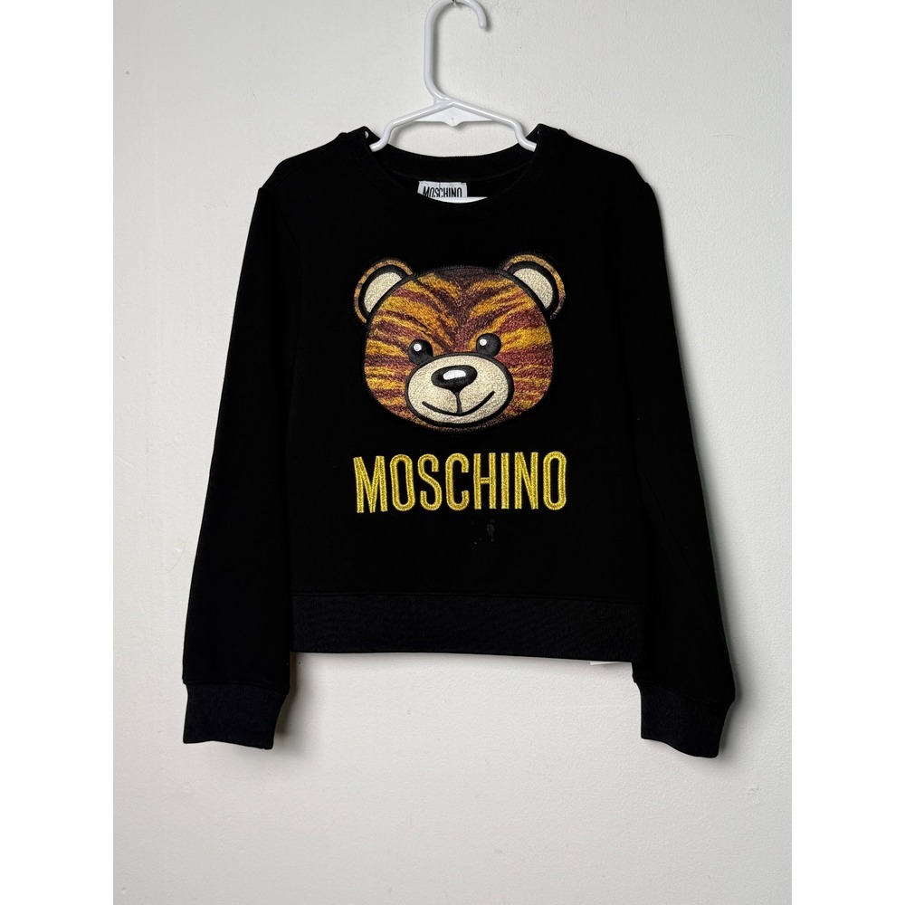 Moschino Kid Black Tiger Bear Embroidered Sweatshirt Size 8 HDF02W LJA02